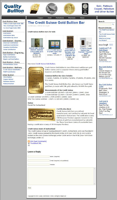 Quality Gold Bullion Online qualitybullion.com Credit Suisse Gold Bar Page.